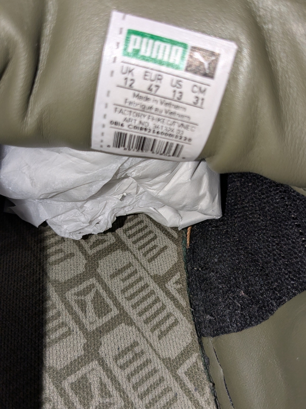 Puma Basket Suede Men's Sneakers in Olive Green with Gum Sole - Picture 5 of 6